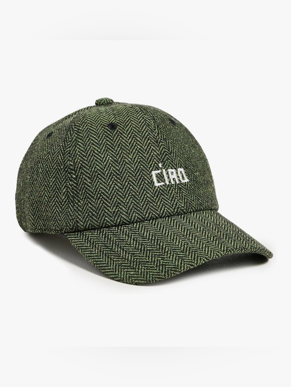 Clare V. Ciao Embroidered Green Herringbone Baseball Cap